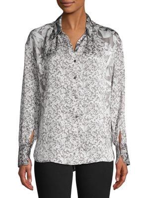 H Halston Geometric Front Button Tunic
