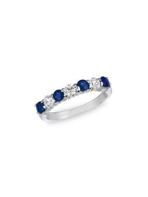Morris & David 14k White Gold, Sapphire & Diamond Band Ring