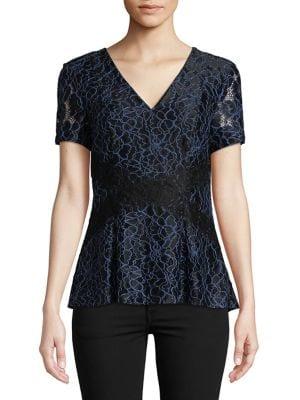 Imnyc Isaac Mizrahi Two-tone Lace Peplum Top