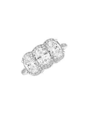 Lord & Taylor Rhodium-plated Sterling Silver And Triple Oval Cubic Zirconia Center Cluster Ring