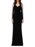 Xscape Petite Long Beaded-sleeve Gown
