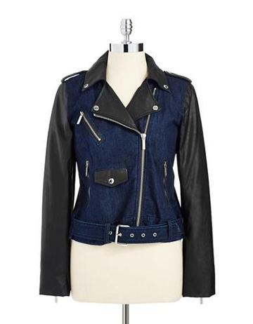 Michael Michael Kors Leather And Denim Motorcycle Jacket