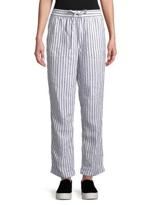 Lord & Taylor Petite Jaden Drawstring Striped Linen Pants