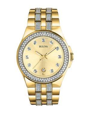 Bulova Mens' Swarovski Crystal Yellow Goldtone Watch, 98b174