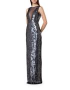 Js Collections Sequined Illusion-neck Gown