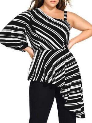 City Chic Plus Striped Asymmetric Top