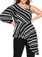 City Chic Plus Striped Asymmetric Top