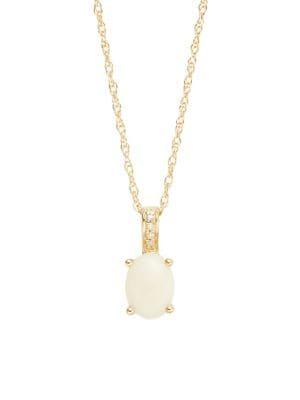 Lord & Taylor 14k Yellow Gold Diamond And Opal Pendant Necklace