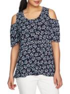 Chaus Mosaic Blossoms Radiant Sprigs Cold-shoulder Top