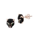 Effy 14k Rose Gold, Black Diamond & Emerald Feline Earrings