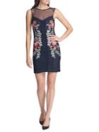 Guess Embroidered Floral Chiffon Mini Sheath Dress