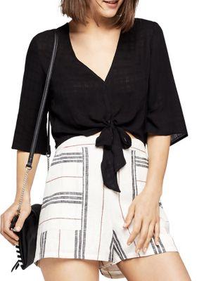 Bcbgeneration Short-sleeve Tie-front Plaid Top