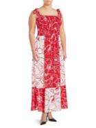 Gabby Skye Plus Smocked Floral Maxi Tied Dress