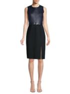 Elie Tahari Isadora Belted Leather Sheath Dress