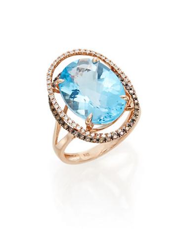 Bh Multi Color Corp. Blue Topaz, Diamond & 14k Rose Gold Ring