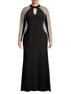 Xscape Plus Caviar Embellished Evening Gown