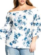 City Chic Plus Floral Frilled Top