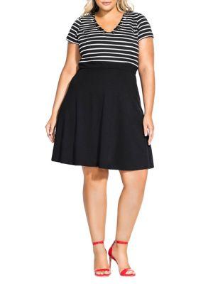 City Chic Plus Sailor Striped A-line Dress