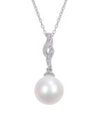 Sonatina Sterling Silver, 11-12mm White Pearl & Diamond Pendant Necklace
