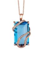 Le Vian 14k Strawberry Gold, Vanilla Diamonds And Ocean Blue Topaz Pendant Necklace
