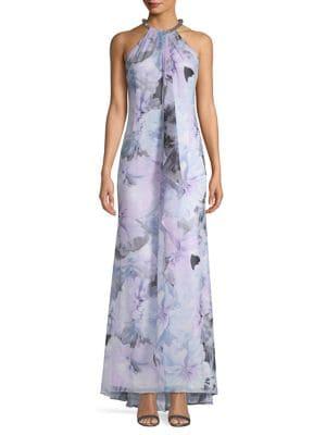 Calvin Klein Embellished Floral High-low Gown