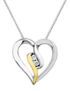 Lord & Taylor Open Heart Pendant In Sterling Silver With 14 Kt. Yellow Gold And Diamond
