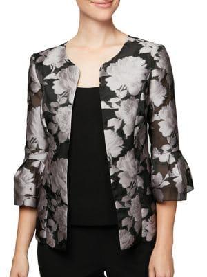 Alex Evenings Embroidered Bell-sleeve Jacket And Solid Tank Twinset