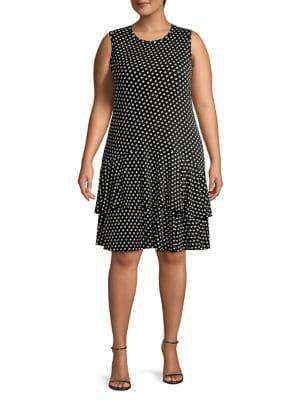 Michael Kors Plus Sleeveless Dotted Ruffle Dress