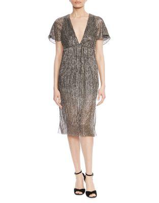 Halston Heritage Flounce-sleeve Metallic Dress