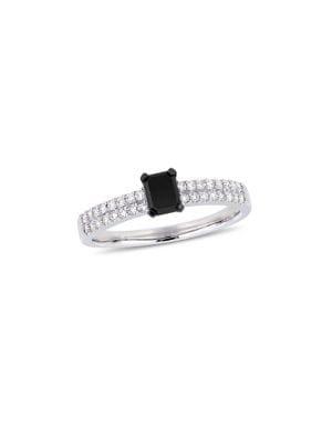 Sonatina 14k White Gold, Black And White Diamond Engagement Ring