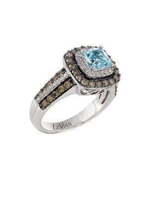 Le Vian Sea Blue Aquamarine, Vanilla Diamonds, Chocolate Diamonds & 14k Vanilla Gold Ring