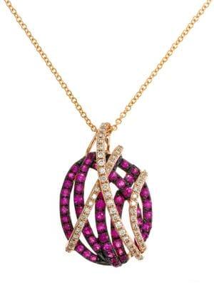 Effy 14k Rose Gold, Diamond And Ruby Pendant Necklace