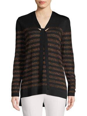 Anne Klein Striped Tie-neck Top