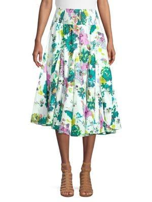Context Belize City Floral A-line Midi Skirt