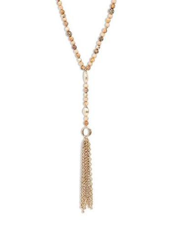 Lucky Brand Gold-tone Beaded Tassel Necklace