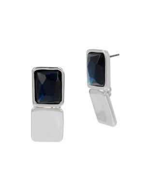 Robert Lee Morris Silvertone And Geometric Stone Link Double Drop Earrings