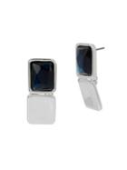Robert Lee Morris Silvertone And Geometric Stone Link Double Drop Earrings
