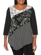 Rafaella Plus Floral & Dots Asymmetrical Top