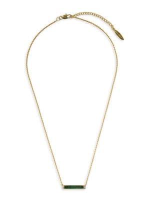 Sole Society 12k Goldtone, Green Aventurine & Crystal Bar Pendant Necklace