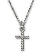 Swarovski Silvertone Crystal Pav Cross Pendant Necklace