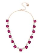 Betsey Johnson Fruit Flies Crystal Square Stone And Flower Collar Necklace