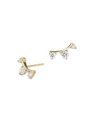 Adina Reyter 14k Yellow Gold & White Diamond Amigos Curve Stud Earrings