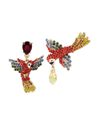 Betsey Johnson Tropical Punch Pave Parrot Mismatch Drop Earrings