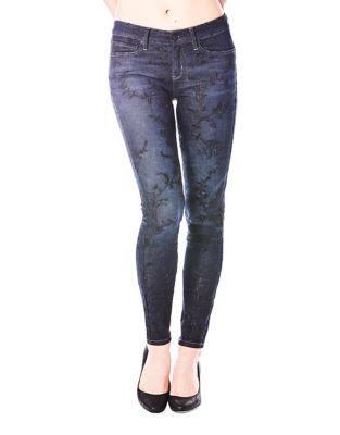 Nicole Miller New York Floral Embroidered High Rise Skinny Jeans