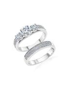 Lord & Taylor Rhodium-plated Sterling Silver And Cubic Zirconia Engagement And Wedding Band 2-piece Ring Set