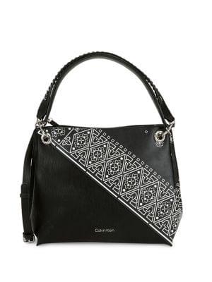 Calvin Klein Printed Leather Hobo Bag With Pouch