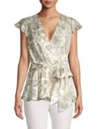 Elie Tahari Pattern Silk Wrap Top