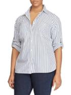Lauren Ralph Lauren Size Striped Cotton Pocket Shirt