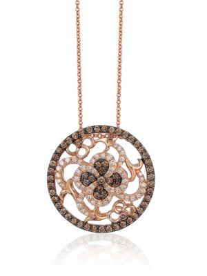 Levian Chocolatier Chocolate Diamond, Vanilla Diamond And 14k Strawberry Gold Intricate Pendant Necklace