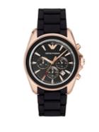 Emporio Armani Rose Goldtone-finished Stainless Steel Chronograph Rubber Strap Watch